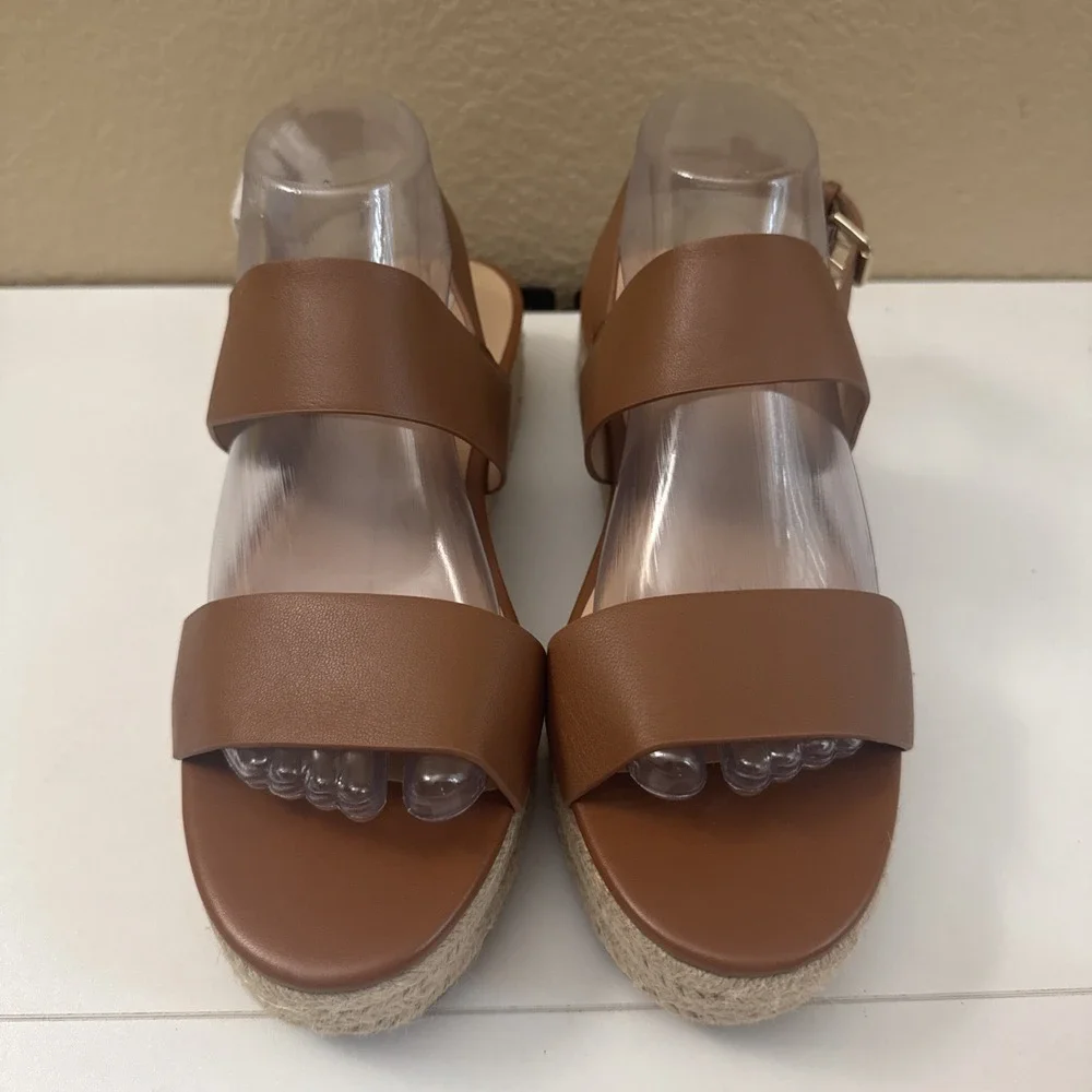 Women's 10.5 M Saks Fifth Avenue Fran Brown Leather Espadrille Sandals Slingback